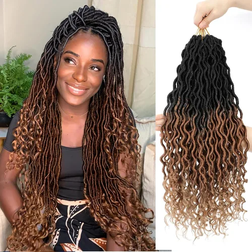 Miniatura 74 de Trenzas postizas Goddess, 6 paquetes de 18 pulgadas, cabello lacio, trenzado con ganchillo, para mujeres negras, trenzas postizas ombre con puntas