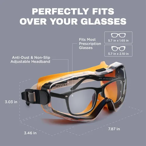 Miniatura 4 de SPEXTRA Gafas de seguridad para usar sobre anteojos, lente transparente antivaho, resistencia a los impactos, protección UV, gafas de química