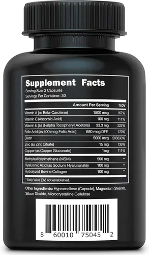 Miniatura 9 de Vital Vitamins Píldoras de complejo de biotina - con ácido hialurónico, MSM, colágeno y vitamina C - Suplemento para cabello, piel y uñas - 60