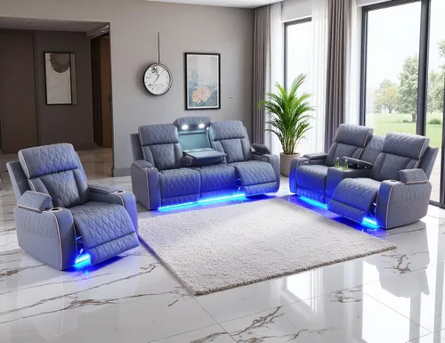 Miniatura 52 de Juego de Sofá Reclinable Eléctrico, Juego de Sofá y Sillón Reclinable de Cuero Negro, Juegos de Muebles de Sala de Estar, Sofá de Dos Plazas