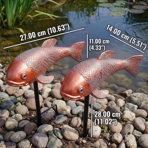 Miniatura 4 de Juego de 2 estatuas antiguas de Koi, escultura de jardín de peces reales de resina, elegante decoración de estanque de peces vivos para patio, Rojo