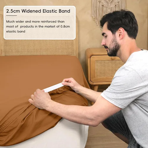 Miniatura 4 de PHF Sábana bajera ajustable 100% rayón derivado de bambú, tamaño Twin, bolsillo profundo de 16", 1" más ancho, elástico fuerte, fácil ajuste