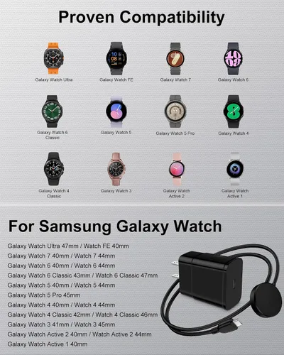 Miniatura 7 de Cargador para Samsung Watch 8, Galaxy Watch Charger para 8 Classic/Ultra/FE/7/6/6 Classic/5/5 Pro/4/4 Classic/3/Active 2/1, cargador magnético