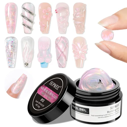 Miniatura 13 de Gel de Escultura 3D en Blanco Perla para Arte en Uñas, Gel Constructor Sólido Antiadherente para Manos, Uñas Duras para Extensión, Moldeado
