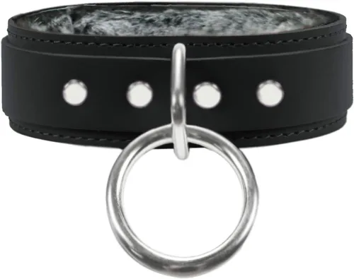 Aubrey - Anillo tórico con cuello en V, piel de latigo de alta calidad, suave piel sintética de chinchilla (negro, pequeño)