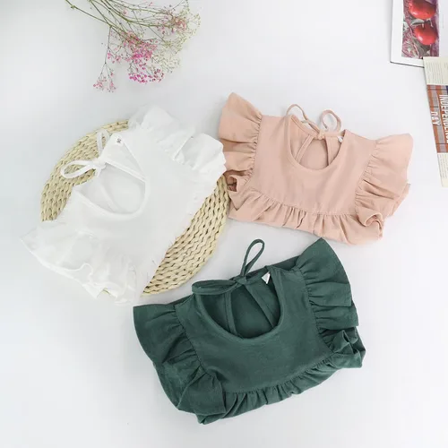 Miniatura 7 de Vestido para niña bebé de verano de algodón y lino con volantes, halter, sin mangas, para niños, vestidos casuales de playa y fiesta, de 1 a 6 años