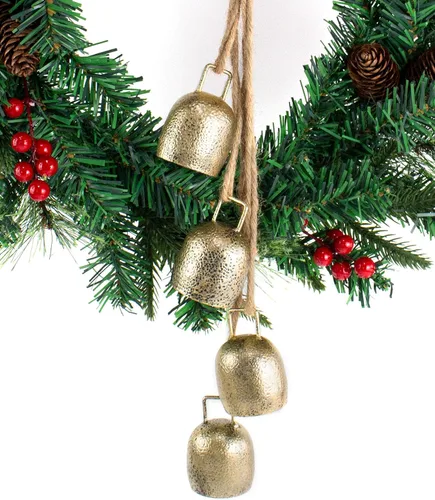 Campana de Navidad vintage de metal con cuerda colgante de yute, campana colgante decorativa para bodas, fiestas, coronas de Navidad, decoración del