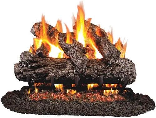 Peterson Real Fyre - Juego de troncos de roble rústico de 24 pulgadas con quemador de llama doble G45 ventilado, luz de fósforo (gas natural)