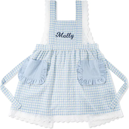 Miniatura 7 de MT WORLD Girls Apron Personalized Linen Kids Aprons for Cooking Toddler Girls Cross Back Apron Pinafore for Baking Crafting