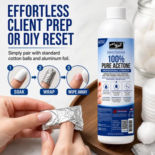 Miniatura 5 de PRONAIL - Removedor de esmalte de uñas de acetona 100% pura, removedor de esmalte de acrílico, gel y polvo de inmersión de máxima resistencia