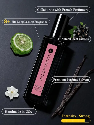 Miniatura 3 de PUREAMOR ROMAN Blossom - Perfume de vainilla para mujer, acogedora fragancia floral de jazmín y vainilla dulce, Extrait de Parfum de larga duración
