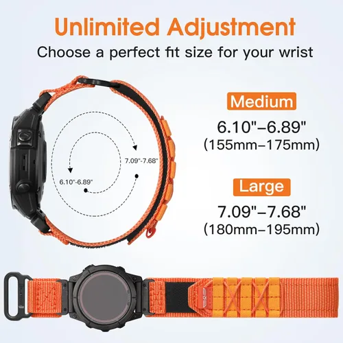 Miniatura 5 de Bandletic Correa táctica de nailon resistente diseñada para Garmin Fenix, para Fenix 8 1.850 in/7/7 Pro/6/6 Pro/5/5 Plus/Instinct 2/Forerunner