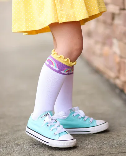 Miniatura 6 de Jefferies Socks Calcetines altos hasta la rodilla con volantes y rayas de unicornio unicornio para niña, paquete de 2