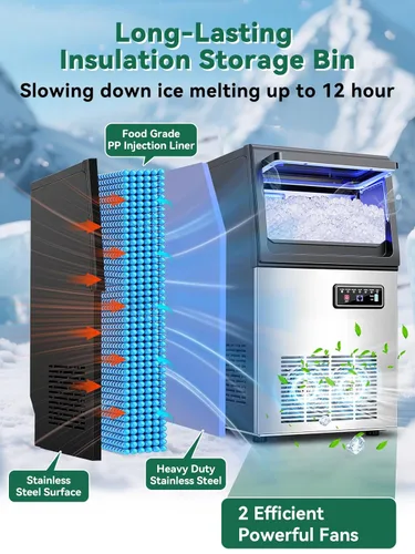 Miniatura 6 de Máquina comercial para hacer hielo en pepitas con contenedor de almacenamiento de 12 libras, 70 libras/24 horas de acero inoxidable debajo
