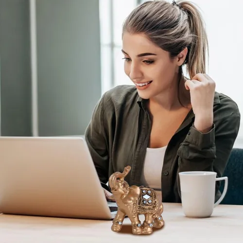 Miniatura 2 de Elephant Decor for Home, Golden Resin Elephant Statue, 3.5 Inch Feng Shui Figurine for Office Desk & Shelf