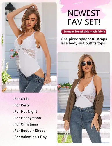 Miniatura 5 de Quzzion Lace Bodysuit Women Tummy Control V Neck Tank Tops Backless Shapewear Thongs One Piece Sexy Lingerie