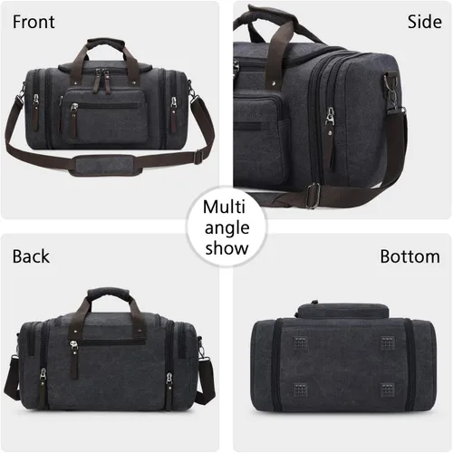 Miniatura 7 de Bolsa de viaje para hombre (lona, bolsa de fin de semana), Negro), A-001