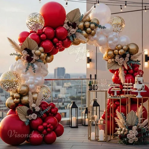 Miniatura 4 de Kit de arco de globos rojos y blancos, doble relleno blanco perla, borgoña, granate, rojo oscuro, juego de arco de globos para graduación 2026, San