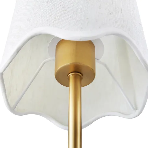 Miniatura 2 de Novogratz x Globe - Aplique de pared de 1 luz, cable rígido o enchufable, latón mate, pantalla de tela blanca, interruptor basculante en línea