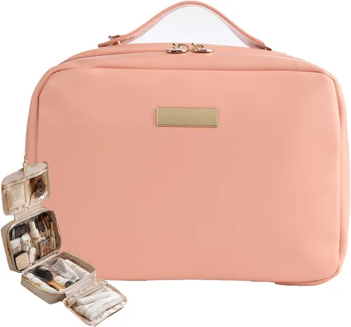 Bolsa cosmética portátil de gran capacidad, Productos para el cuidado de la piel, Bolsa de almacenamiento de cepillo de maquillaje, Bolsa de Rosa