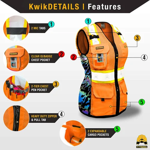 Miniatura 3 de KwikSafety TIGER QUEEN - Chaleco de seguridad para mujer [naranja, XL] + paquete de casco duro de ala completa TORTOISE