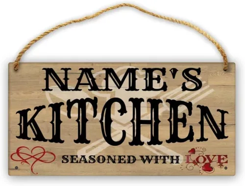 Miniatura 12 de Letrero de cocina de madera personalizado con sazonado con amor, accesorios de cocina, decoración de pared, regalos