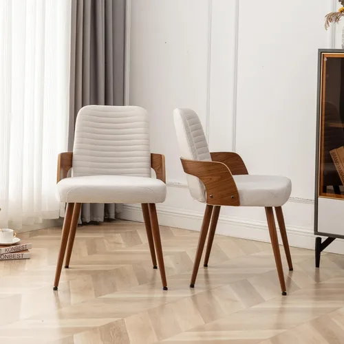 Miniatura 5 de Sillas de comedor, sillas de cocina modernas de mediados de siglo, sillas decorativas tapizadas de tela beige, patas de metal, sillas de escritorio