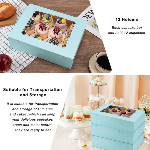 Miniatura 4 de Hoewina 6 Cajas para Cupcakes - Para 12 Cupcakes con Ventana, Soporte para Cupcakes de Grado Alimenticio, Fácil Transporte y Presentación - Ideal