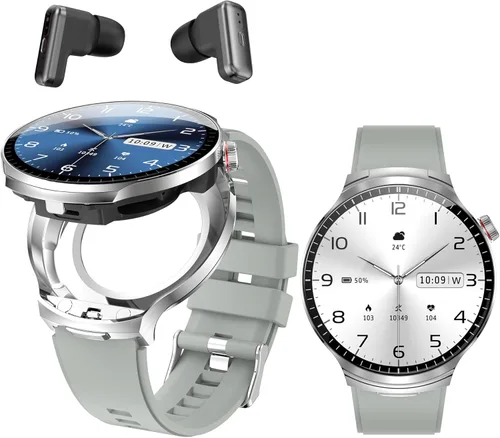 Miniatura 10 de Reloj inteligente con auriculares Bluetooth, pantalla HD redonda de 1.85 pulgadas, estilo militar, resistente al agua IP67, más de 100 modos Negro