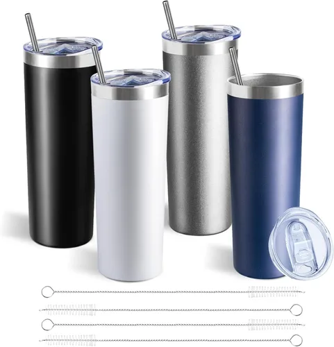 Miniatura 32 de Vaso delgado de 20 onzas con tapa y pajita, vaso de acero inoxidable aislado al vacío, taza de café de doble pared a prueba de fugas, vaso térmico