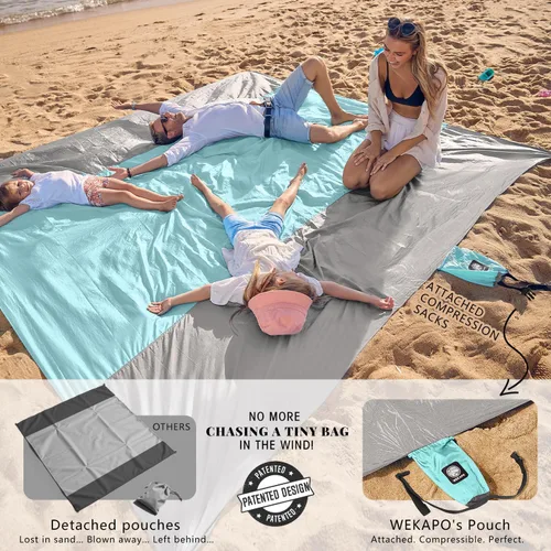 Miniatura 3 de WEKAPO Manta de Playa Resistente a la Arena e Impermeable, Alfombrilla de Playa Extra Grande, Alfombrilla Sin Arena de Tamaño Grande y Compacta