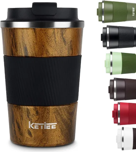 KETIEE Taza de viaje, taza de café aislada de 12 onzas con tapa a prueba de fugas, taza de café de viaje de doble pared de acero inoxidable al vacío