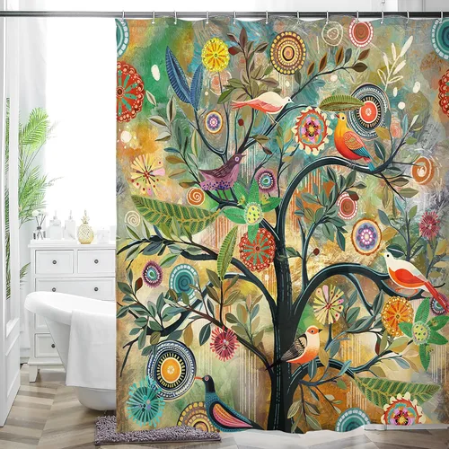 Miniatura 13 de HMS Happy Memories Cortina de Ducha con Estampado Floral Bohemio de Planta Boho, Tela de Poliéster para Decoración de Baño 72 x 72 Pulgadas