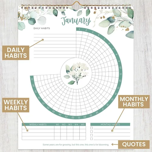 Miniatura 3 de bloom daily planners Calendario de seguimiento de hábitos colgantes – Rastreador de hábitos inspirador de 12 meses sin fecha para objetivos diarios