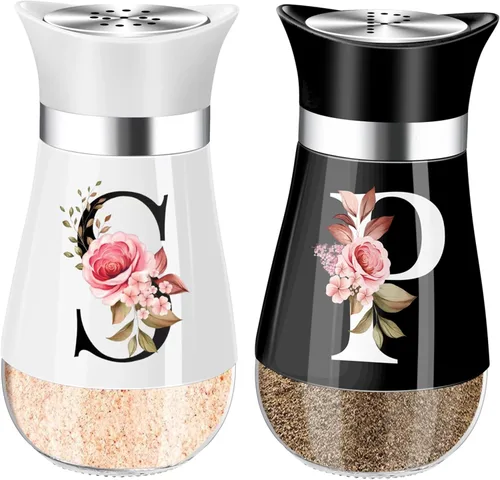 Miniatura 4 de Juego de salero y piminero, decoración de cocina negra de 4 oz, dispensador de especias clásico de acero inoxidable y vidrio, diseño recargable