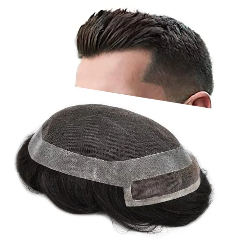 Miniatura 10 de Toupee para hombres piezas de cabello suave suizo frente de encaje para hombre Toupee sistema de reemplazo de cabello humano para hombres Pieza