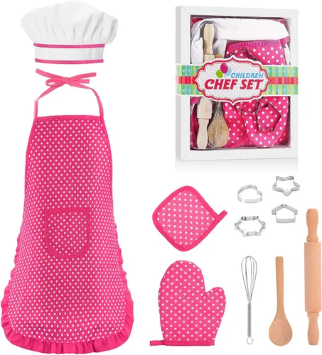 Regalos para niñas y niños de 2 a 8 años, set de disfraz de chef para niños, delantal para niñas pequeñas, regalos de cumpleaños de Navidad para