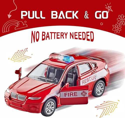 Miniatura 4 de KIDAMI Juego de 5 autos de juguete de metal fundido a presión, puertas que se abren, ambulancia de autos retrocedentes, paquete de regalo para niños