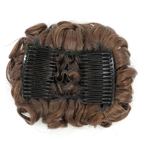 Miniatura 3 de SWACC Extensión de moño corto rizado desordenado, fácil de estirar, peines para el cabello, extensión de cola de caballo con clip, coletero, Marrón