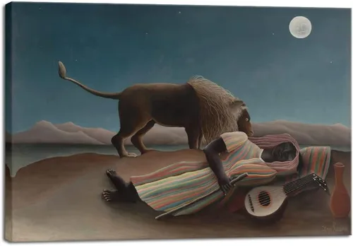 Wieco Art Lienzo decorativo para pared, pinturas de Henri Rousseau, el gitano durmiente, impresiones en lienzo, imágenes de paisajes, pinturas sobre