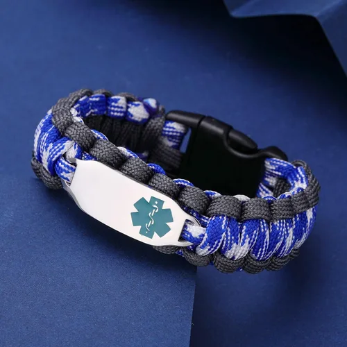Miniatura 56 de Pulsera de alerta médica Paracord para hombres y mujeres Pulsera de identificación médica de acero inoxidable con hebillas de liberación lateral