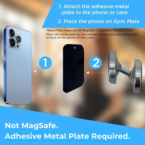 Miniatura 4 de Gym Mate Soporte y soporte magnético dual para teléfono, se fija magnéticamente a superficies metálicas, graba videos de entrenamiento manos libres