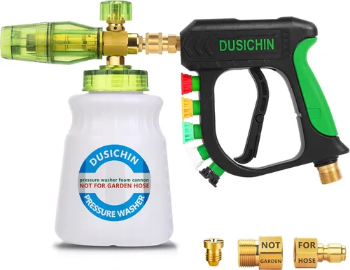 DUSICHIN Pistola de lavado a presión con cañón de espuma, kit de lavado de autos de 4000 PSI, rociador de lanza de espuma de nieve con conector