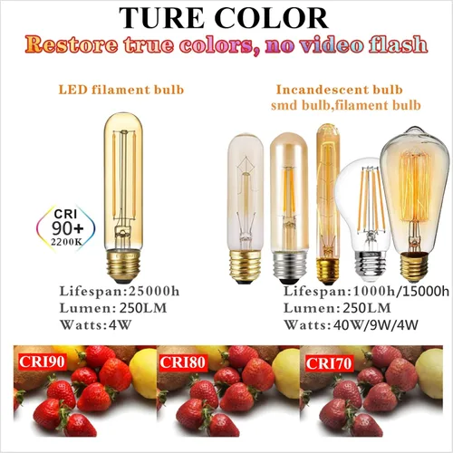 Miniatura 6 de LiteHistory Bombilla LED E26 regulable de 4 W igual a Edison de 40 W, AC120 V, bombilla tubular blanca cálida 2200 K, ámbar 250 lm, bombilla LED T10