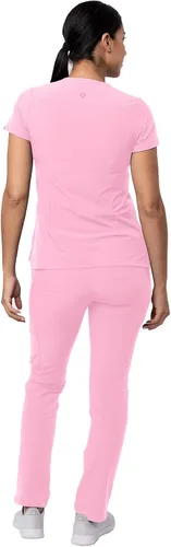 Miniatura 2 de Adar - Uniforme tipo filipina, con camisa de cuello en V y pantalones con bolsillos tipo cargo, para mujer
