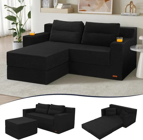 Miniatura 33 de COMAX Sofá cama futón, sofá cama convertible 4 en 1, sofás deshuesados para sala de estar, sofá biplaza plegable pequeño plegable que ahorra Gris