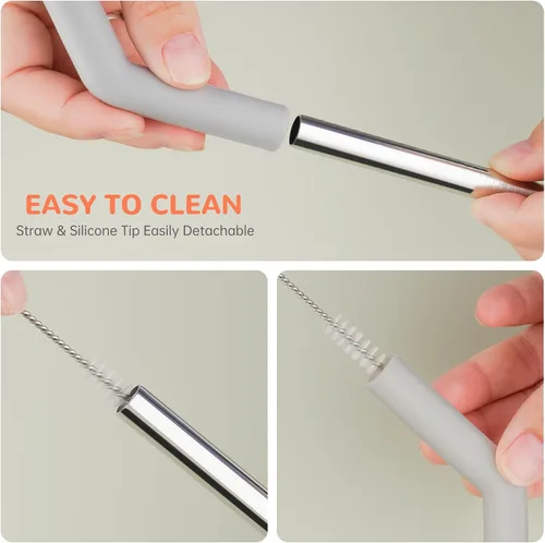 Miniatura 5 de Tomorotec Pajitas de 40 onzas, popote de acero inoxidable de 13 pulgadas con punta extensora de silicona para vaso Stanley Adventure Quencher