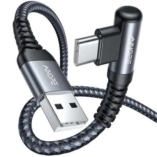 Miniatura 33 de AINOPE Cable USB a USB C [2 unidades, 6.6 pies] 3.1A tipo C cargador de carga rápida, cable USB C en ángulo recto para iPhone 17 Carplay, Galaxy Gris