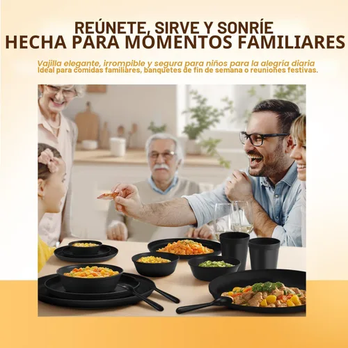 Miniatura 5 de Juego de vajilla para camping de RV de 40 piezas (servicio para 8), juego de platos y cuencos aptos para microondas con cubiertos, platos