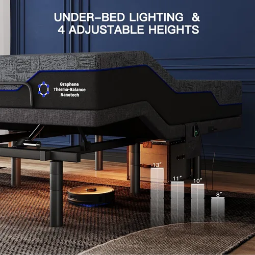 Miniatura 4 de Pipishell Base de cama ajustable individual XL y colchón de espuma viscoelástica de 14 pulgadas con masaje, base de cama eléctrica con espuma